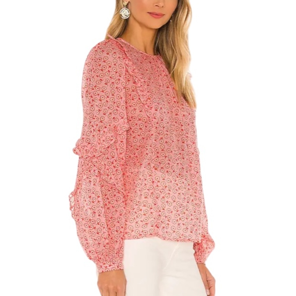 Banjanan Margot Ruffle Pink Floral Daisy Orchid Top - S